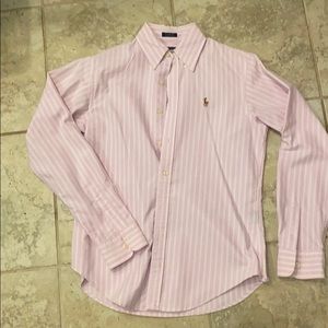 Ralph Lauren white/pink striped classic fit polo